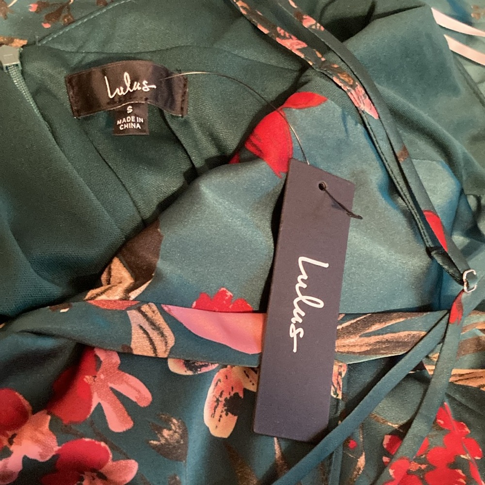 NWT Lulus Still the One Emerald Green Floral Print Satin Maxi Dress| Sz S - Picture 10 of 13